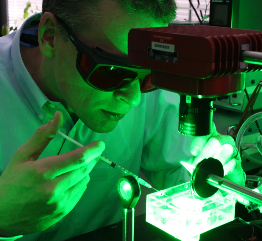 Dr. Zemlin inserting a fluorescence dye